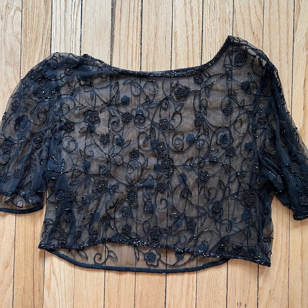 Black embroidered sheer top